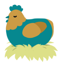 A teal and gold chicken with a head pattern