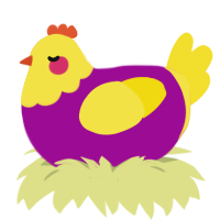 A plum and yellow chicken with a head pattern