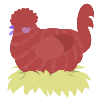 A red chicken with a bar pattern