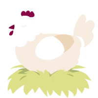 A cream chicken with a head pattern
