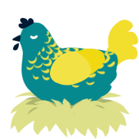 A teal and yellow chicken with a half-lace pattern