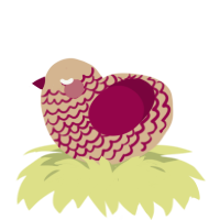 A beige and maroon chicken with a lace pattern