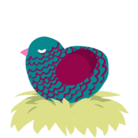 A teal and maroon chicken with a lace pattern