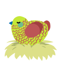 A lime and red chicken with a lace pattern