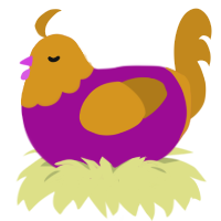 A plum and ochre chicken with a head pattern