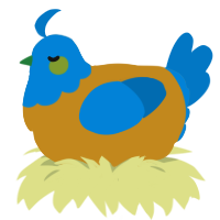 A ochre and sapphire chicken with a head pattern