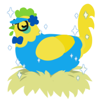 A sky and yellow chicken with a lace pattern