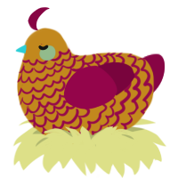 A ochre and maroon chicken with a lace pattern