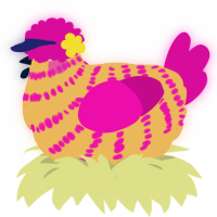 A honey and fuchsia chicken with a bar pattern