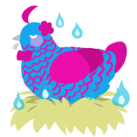 A sky and fuchsia chicken with a lace pattern