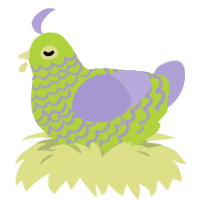 A indigo and olive chicken with a lace pattern