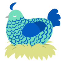 A mint and ultramarine chicken with a lace pattern