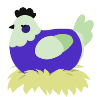 A indigo and gluppy chicken with a head pattern