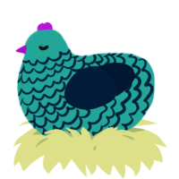 A turquoise and tumblr chicken with a lace pattern