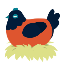 A vermilion and tumblr chicken with a head pattern