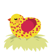 A yellow and crimson chicken with a speckle pattern