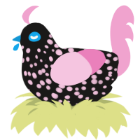 A sable and pink chicken with a speckle pattern
