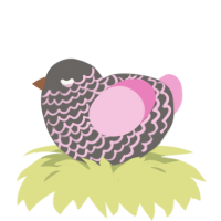 A grey and pink chicken with a lace pattern