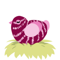 A maroon and pink chicken with a bar pattern