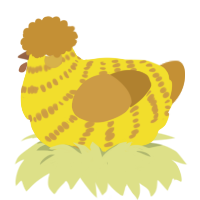 A yellow and gold chicken with a bar pattern