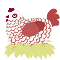 A white and red chicken with a lace pattern