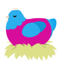 A fuchsia and sky chicken with a head pattern