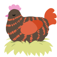 A bark and vermilion chicken with a bar pattern