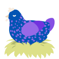 A ultramarine and blurple chicken with a speckle pattern