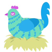 A mint and sky chicken with a bar pattern