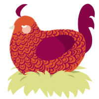 A vermilion and maroon chicken with a double-lace pattern