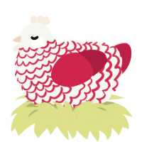 A white and crimson chicken with a lace pattern