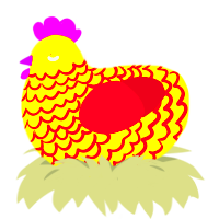 Highlighter, a yellow and crimson chicken with a lace pattern