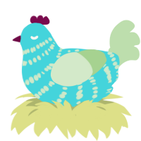 A aqua and gluppy chicken with a bar pattern