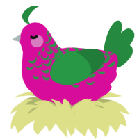 A fuchsia and viridian chicken with a half-lace pattern