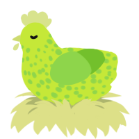A lime and grass chicken with a speckle pattern