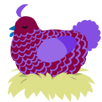 A maroon and blurple chicken with a lace pattern