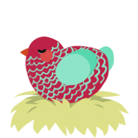 A crimson and mint chicken with a lace pattern