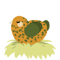 A orange and olive chicken with a speckle pattern