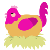 A honey and fuchsia chicken with a head pattern