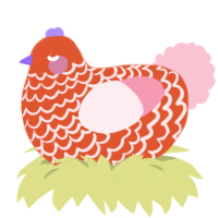 A vermilion and rose chicken with a lace pattern