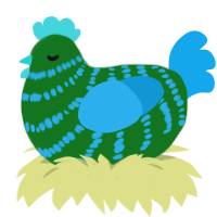 A leaf and sky chicken with a bar pattern