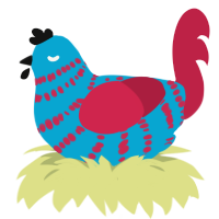 A cerulean and crimson chicken with a bar pattern