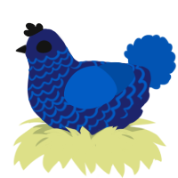 A navy and ultramarine chicken with a lace pattern