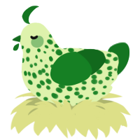 A apple and leaf chicken with a speckle pattern