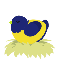 A yellow and navy chicken with a head pattern