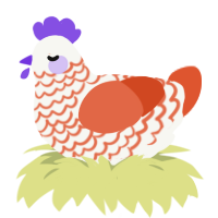 A white and vermilion chicken with a lace pattern