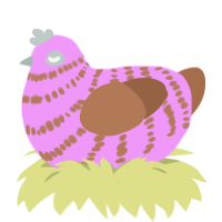 A lavender and brown chicken with a bar pattern