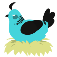 A aqua and black chicken with a neck-band pattern
