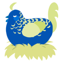 A ultramarine and lemon chicken with a half-lace pattern