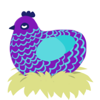 A violet and aqua chicken with a lace pattern